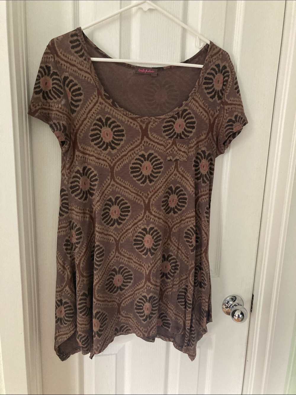 fresh produce Brown Patterned Scoop-Neck Short Sleeve Tunic